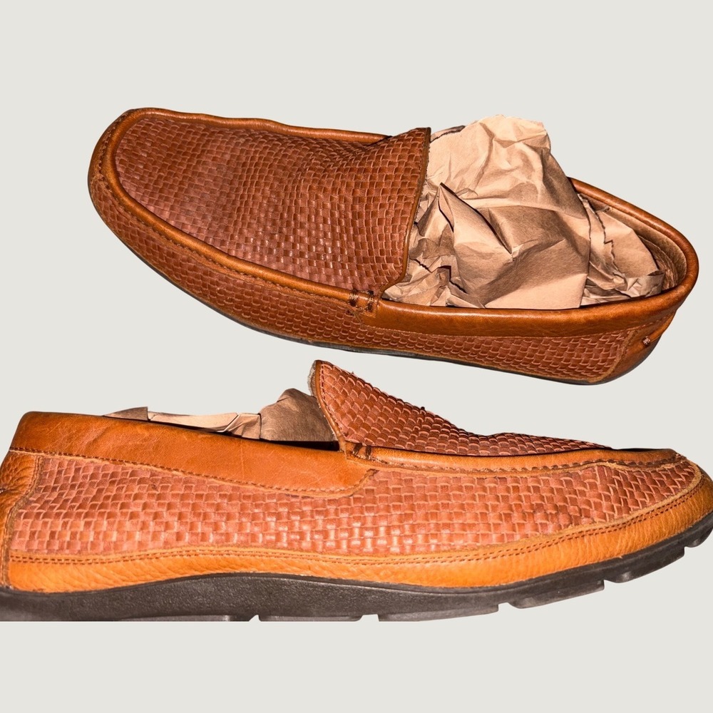 Tommy Bahama Naples Driver Mens 10.5M Woven Leather Loafers Brown TFM00030-282